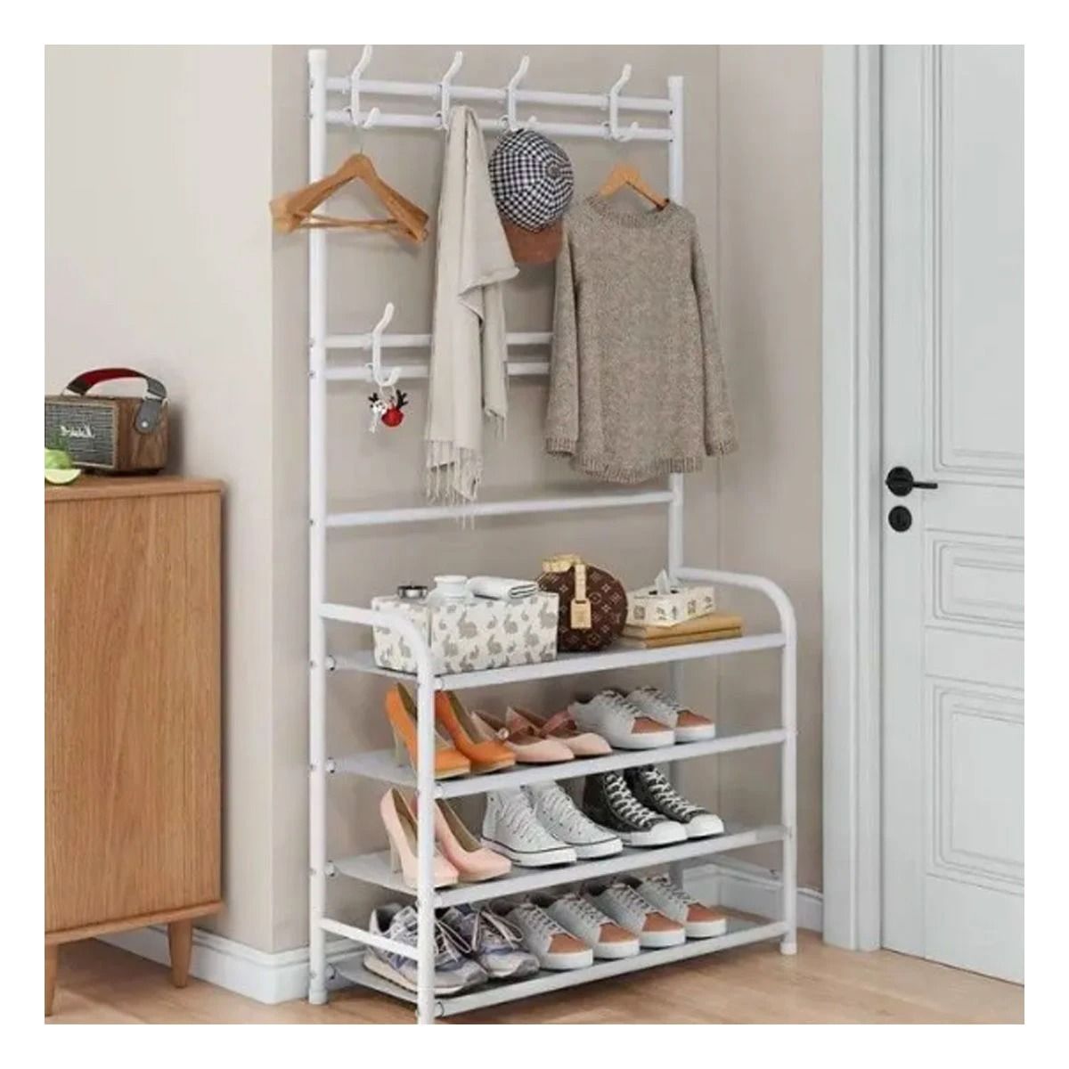 GENERICO - Pack3 Portazapatos con Percheros 4 Niveles en Blanco