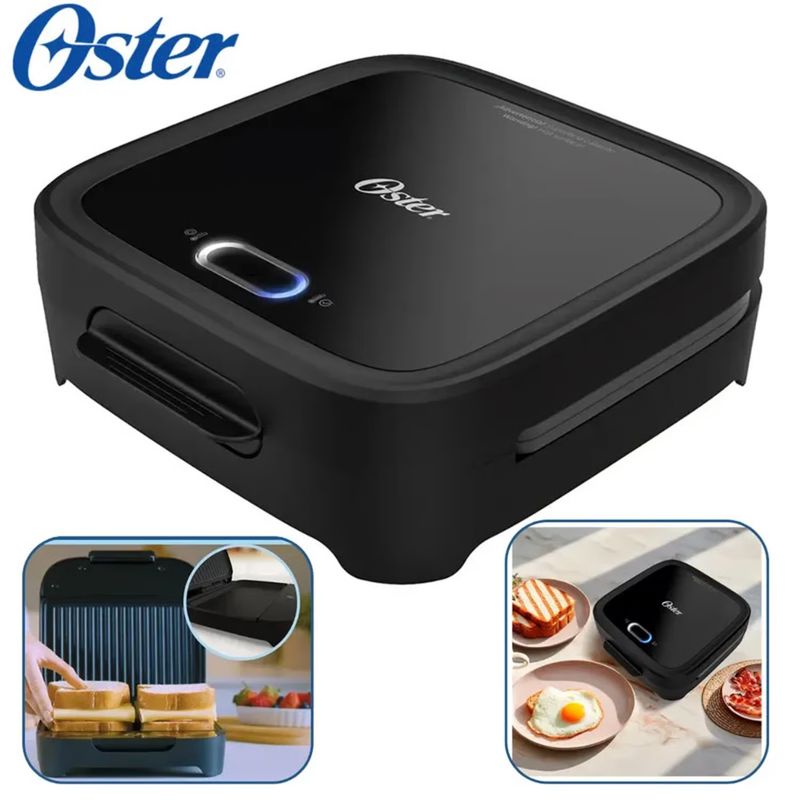 OSTER - Sandwichera Oster Compacta Con Platos Hondos Ckstsm400 Negro