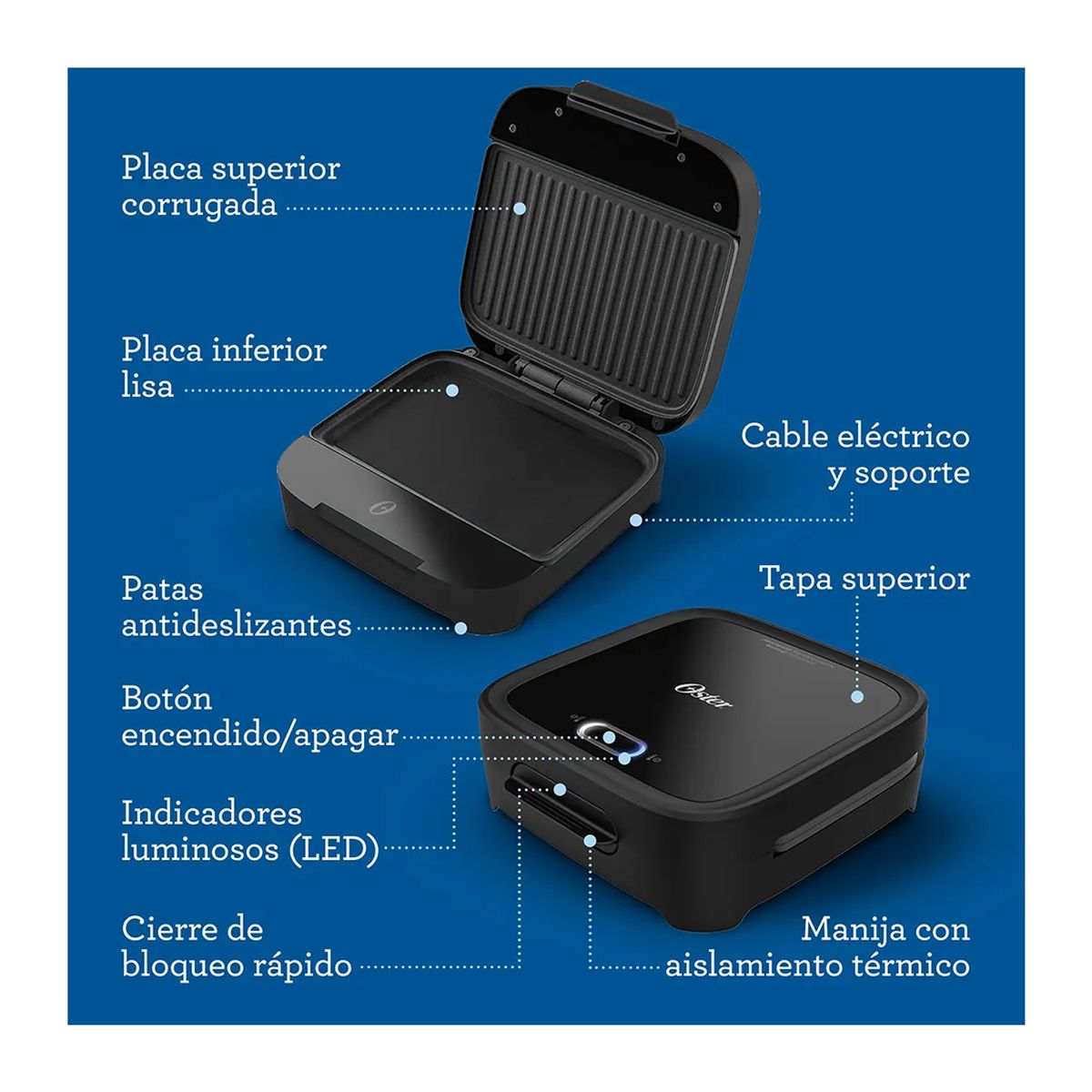 OSTER - Sandwichera Oster Compacta Con Platos Hondos Ckstsm400 Negro