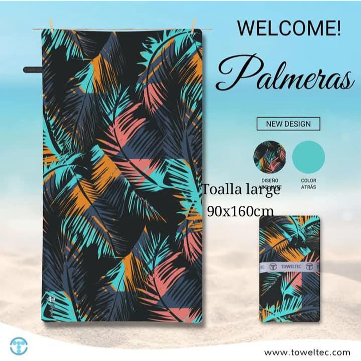 TOWELTEC - TOALLA DE MICROFIBRA LARGE DISEÑO PALMERA 90X160CM
