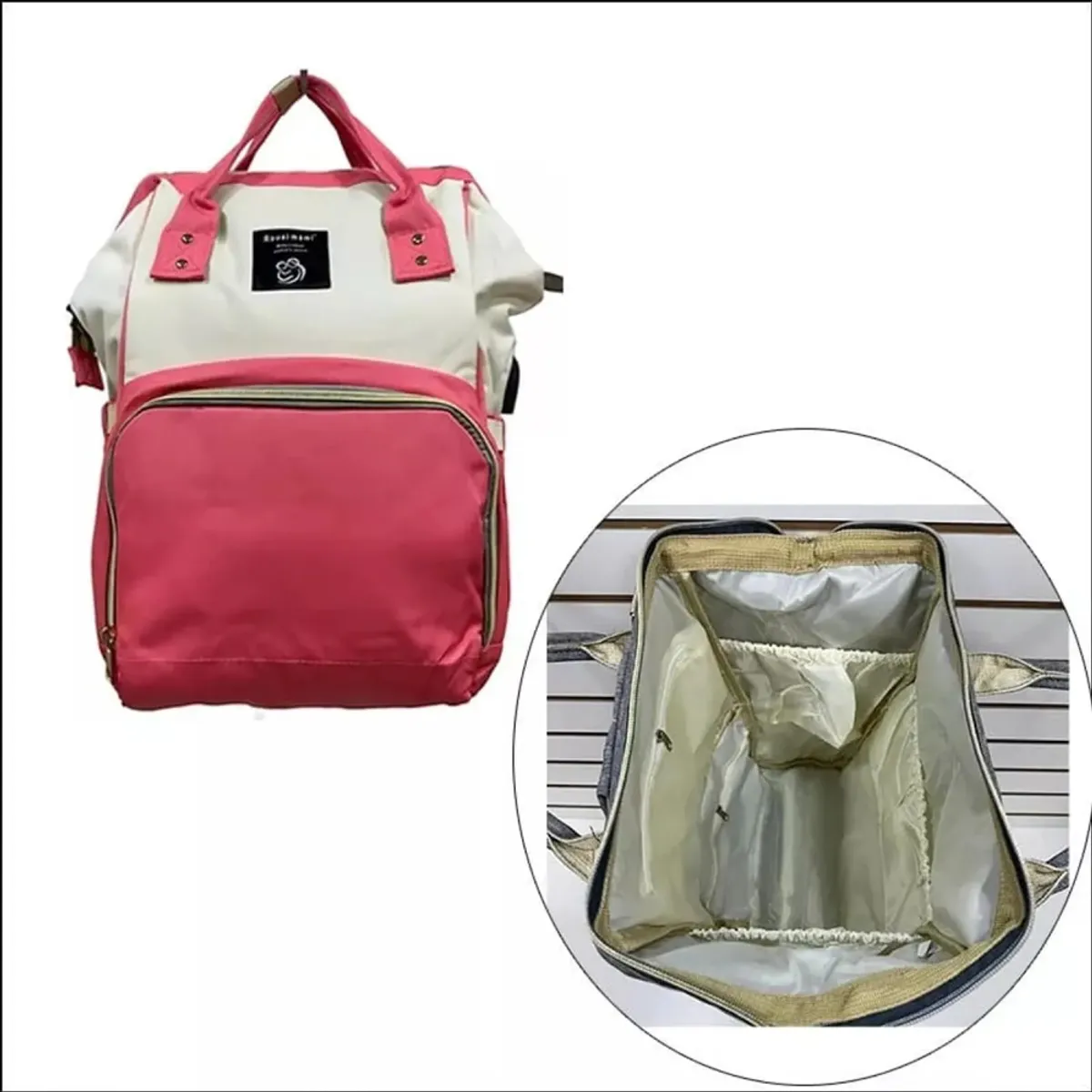 GENERICO - MOCHILA PAÑALERA PARA BEBES MULTIFUNCIONAL -CORAL  CREMA