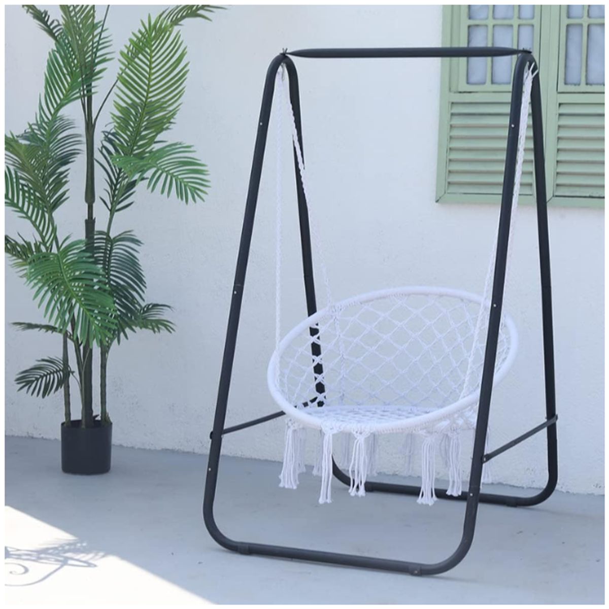 INSPIRA MARKET - Silla Hamaca Colgante Tejida Terraza Jardín Blanco Cremoso