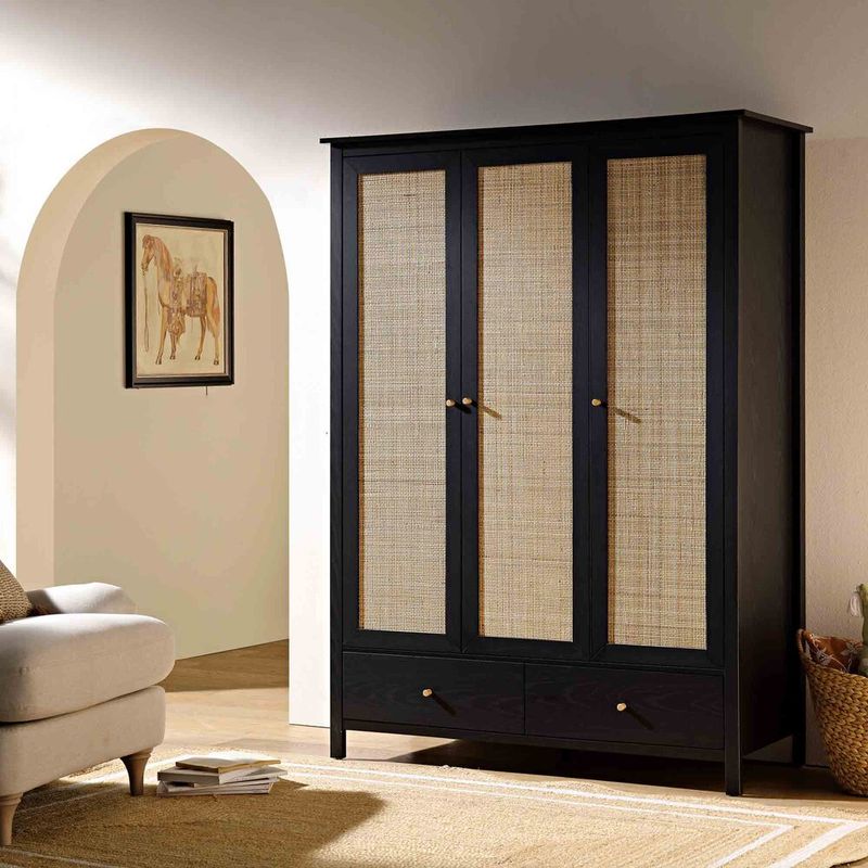 R&R MUEBLES - Ropero Vintage Mumnu Negro 3 Puertas R&R MUEBLES