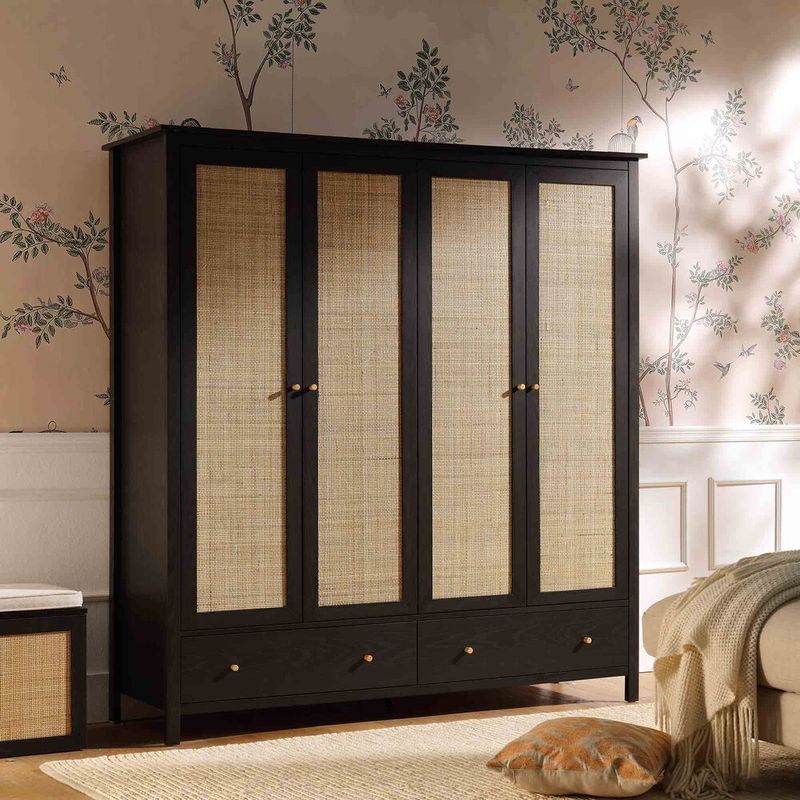 R&R MUEBLES - Ropero Vintage Mumnu Negro 4 Puertas R&R MUEBLES