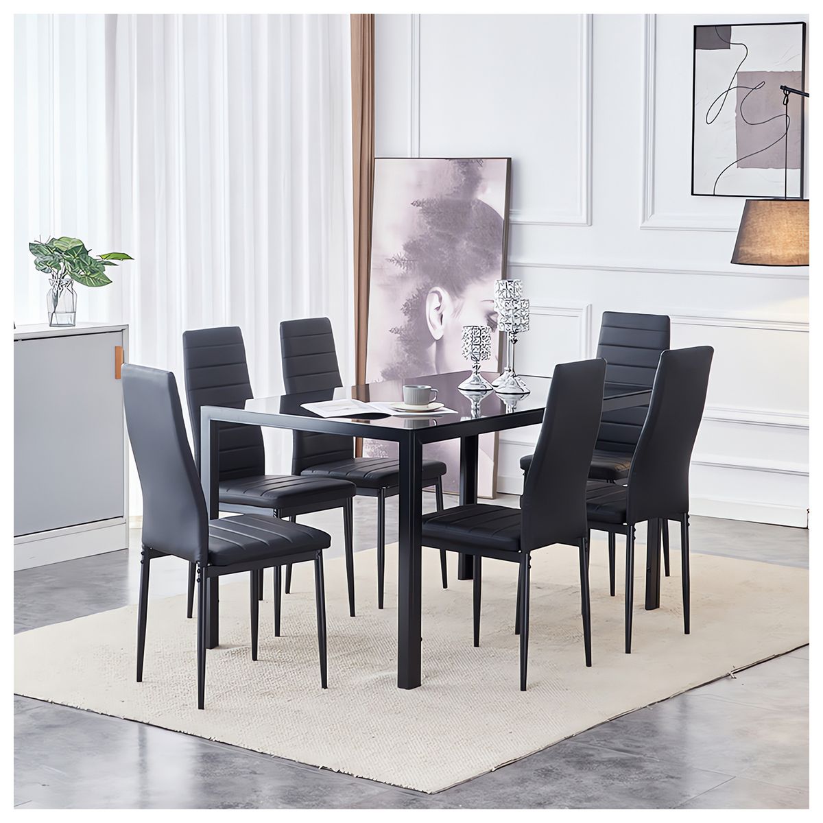 NOVAHUS - Mesa de Comedor Vidrio Negro 150x80x75cm