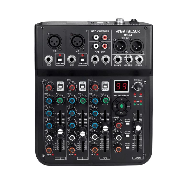 BATBLACK - mezclador de audio profesional mixer de 4 canales batblack bt-x4