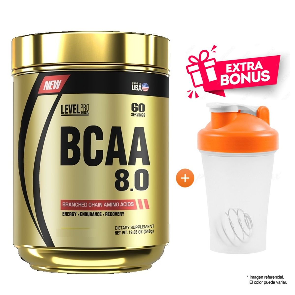 LEVEL PRO - PRO BCAA 8.0 540 GR AMINOÁCIDOS LEVEL PRO FRUIT PUNCH + SHAKER