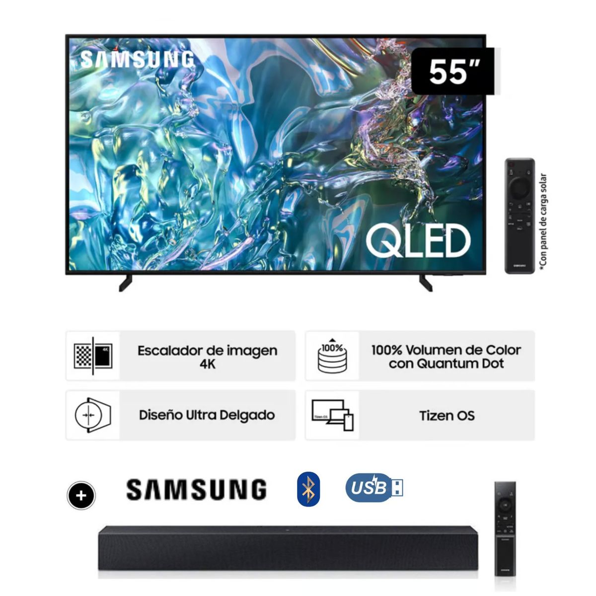 SAMSUNG - Televisor Samsung 55” QLED 4K Tizen Os Smart Tv QN55Q60DAGXPE + SOUNDBAR