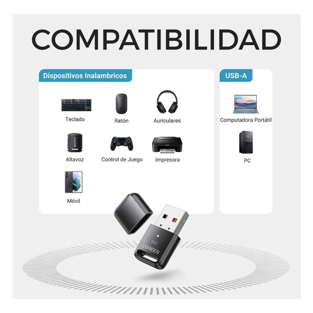 UGREEN - Adaptador Ugreen Bluetooth USB 5.3 Cm591 Grey