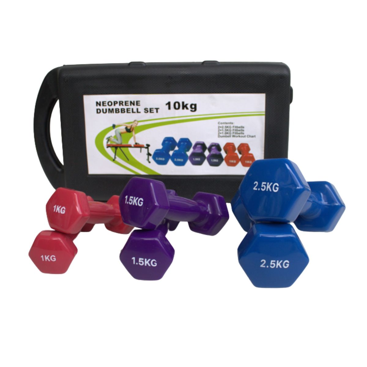 SPORT FITNESS - Juego de Mancuernas plastificadas - 10kg