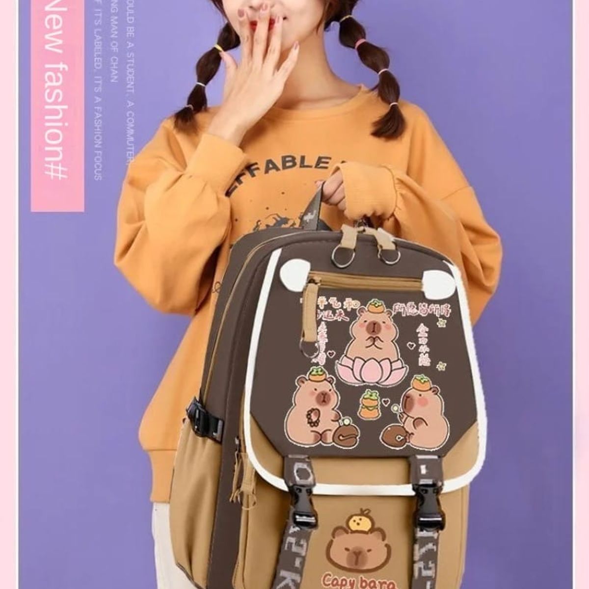 GENERICO - MOCHILA GRANDE CAPIBARA CON PINNES