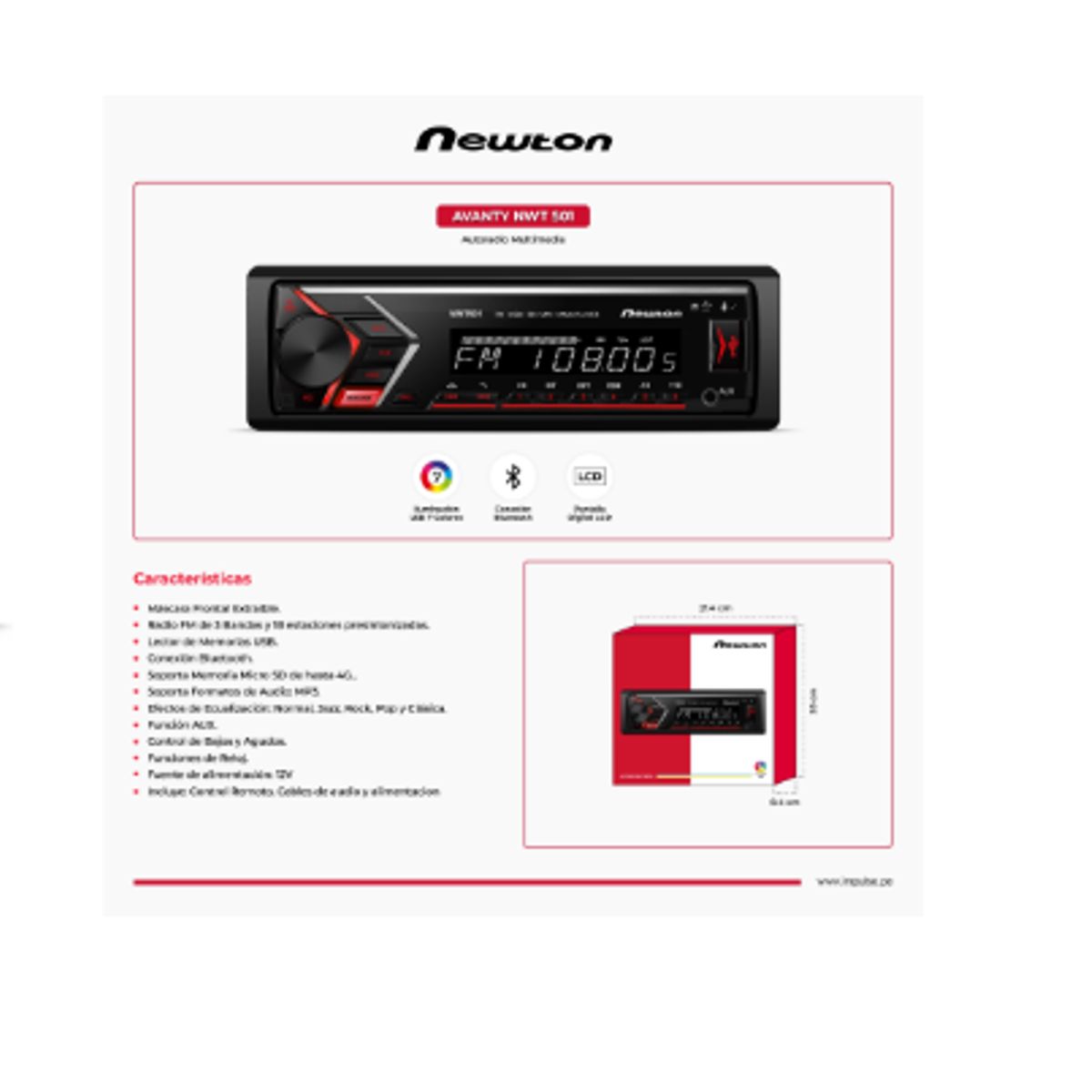 NEWTON - Autoradio Multimedia AVANTY NWT501 FM AM 7LEDS BT USB NEWTON