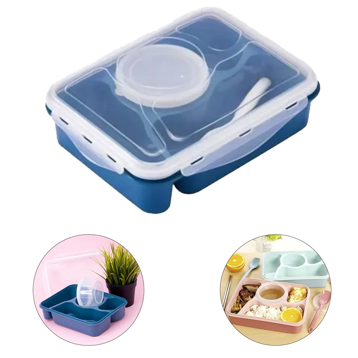 GENERICO - Taper Lonchera Contenedor de Alimentos con Divisiones Azul