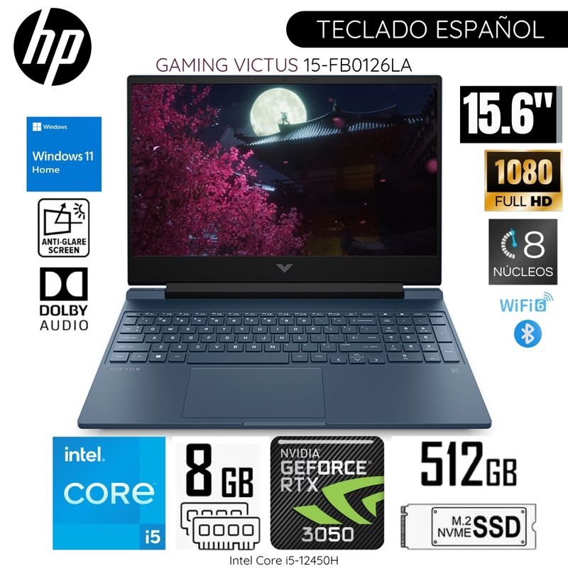 HP - Laptop HP Gamer Victus 15-fa0021la Intel Corei5-12450H 8GB RAM 512GB SSD 15.6"  FHD