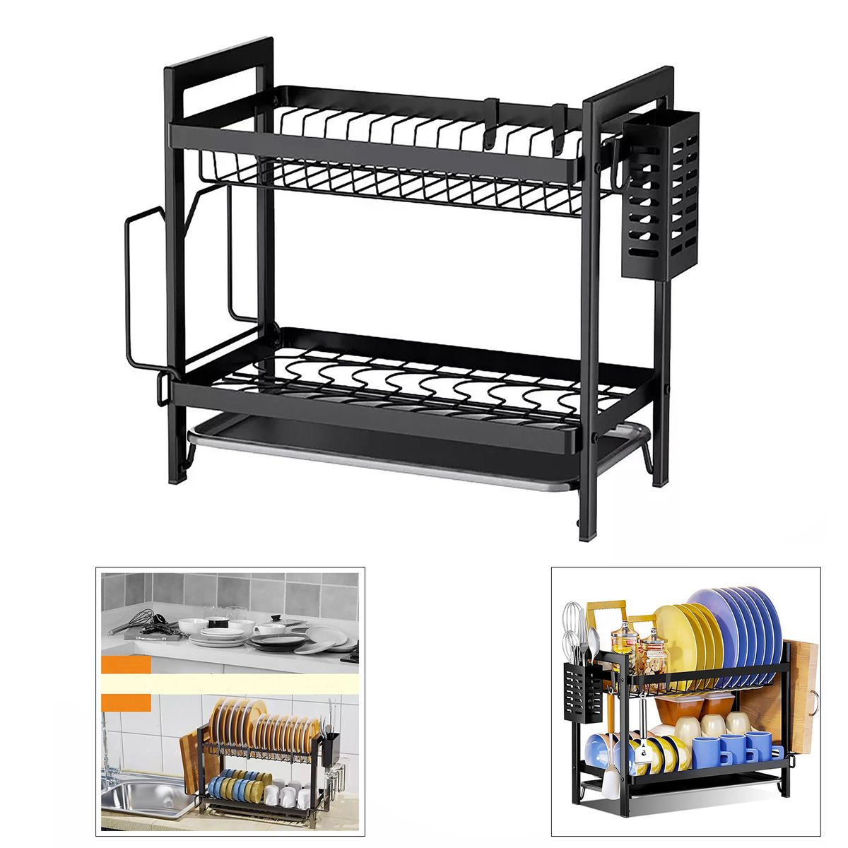 GENERICO - Secador / Escurridor / Organizador de platos y cubiertos de 2 niveles.