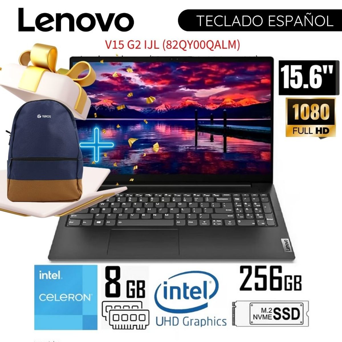 LENOVO - Laptop Lenovo V15 G2 IJL 15.6"   FHD Intel Celeron N4500 8GB RAM 256GB SSD 82QY00QALM + Mochila