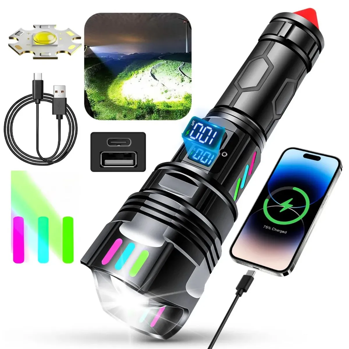 OEM - Lámpara Linterna 3000 Lúmenes USB C Con Power Bank Y Zoom