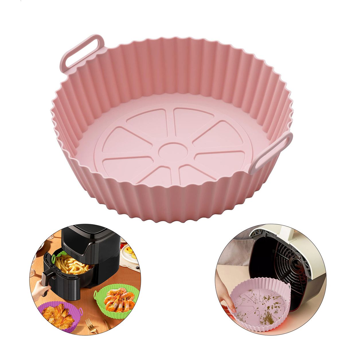 GENERICO - Pack 3 bandejas de silicona para freidora de aire sin aceite - Rosado