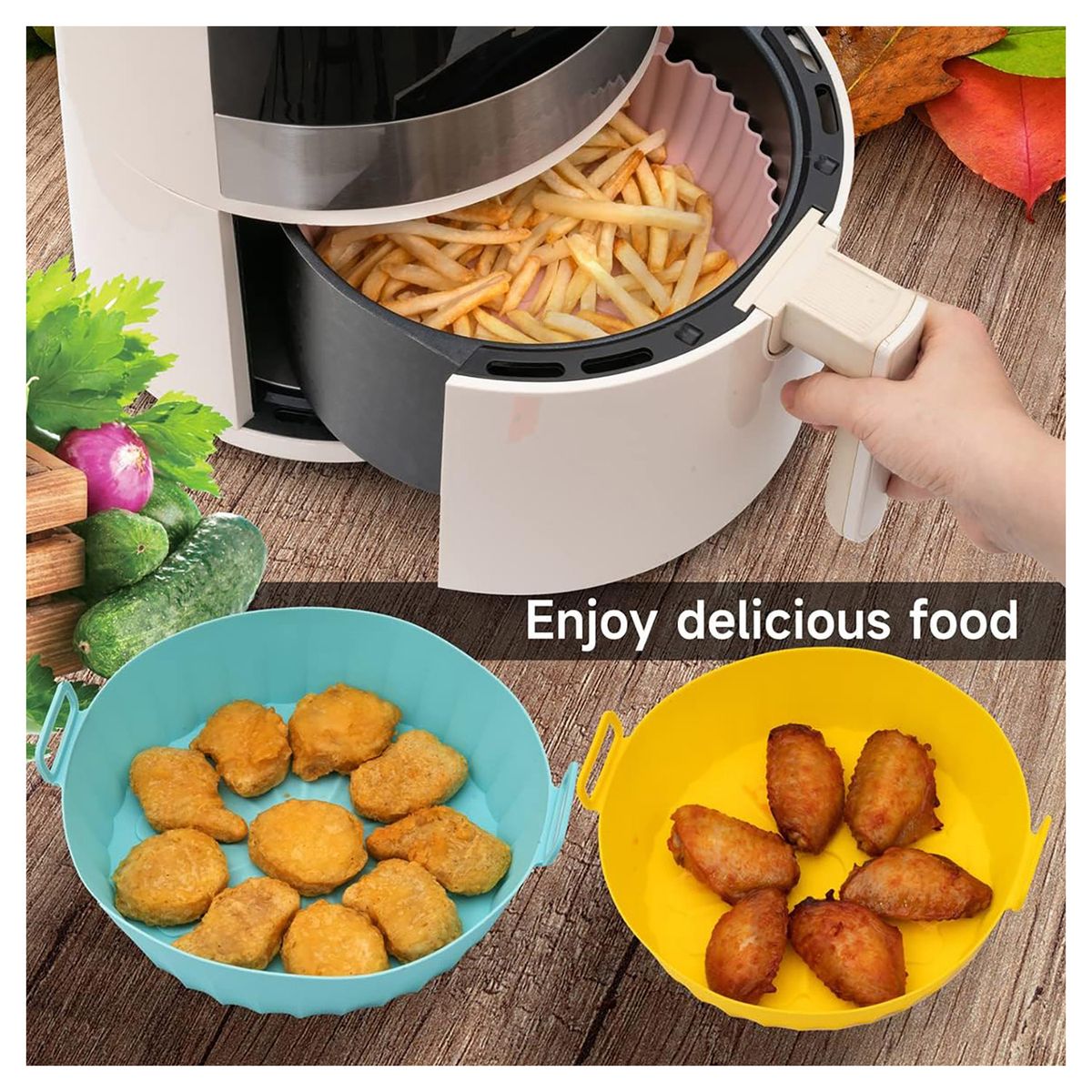 GENERICO - Bandeja redonda de silicona para freidora de aire sin aceite - Celeste