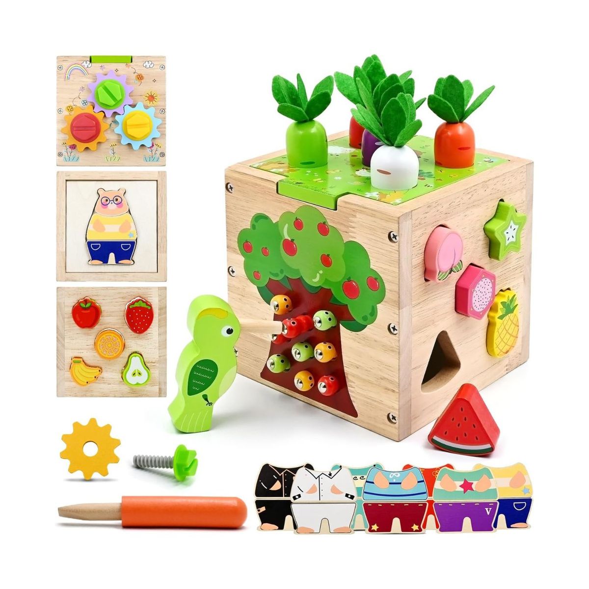 GENERICO - Cubo de Motricidad Fina 5en1 con Pájaro Carpintero para Bebé