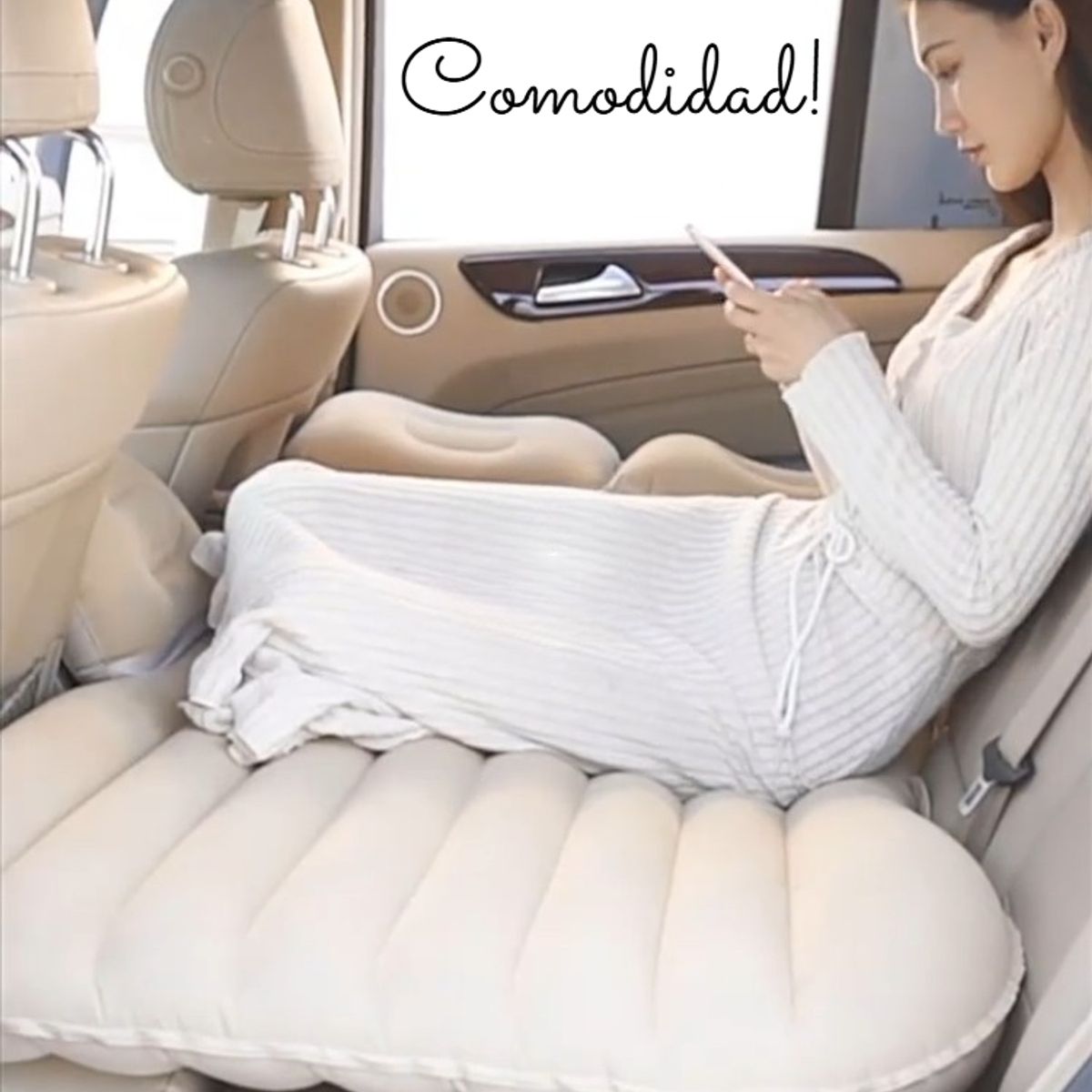 GENERICO - COLCHÓN CAMA INFLABLE CAMPING PLAYA PORTÁTIL PARA CARRO AUTO EN VIAJES BEIGE