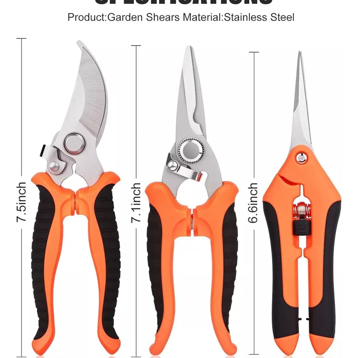 PUREPOWER - 3 Piezas Tijeras De Podar Jardín Podadoras Acero Inoxidable