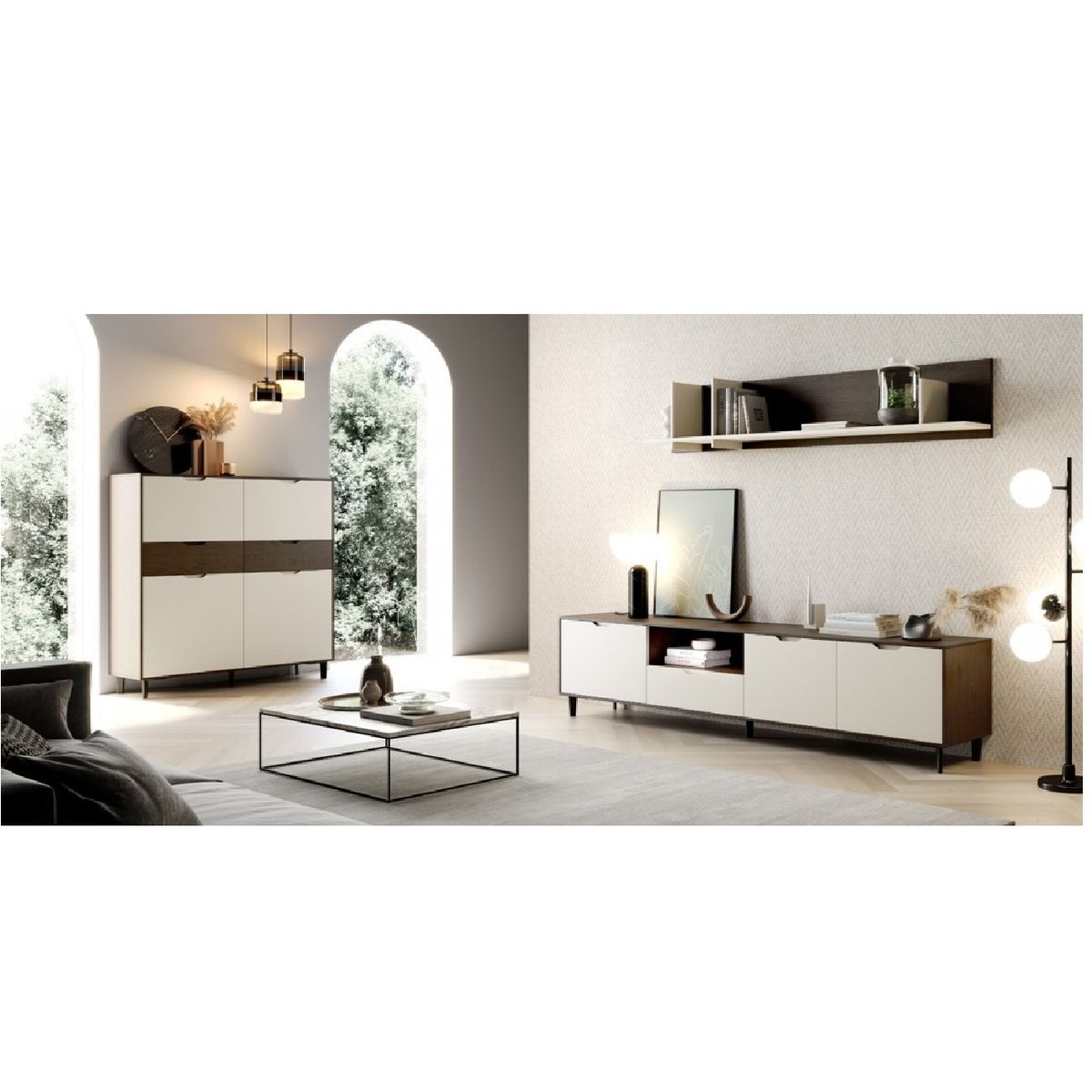 TU MESITA - Mesa TV Contemporánea Aquiles 65" MarrónBlanco 3 puertas TU MESITA