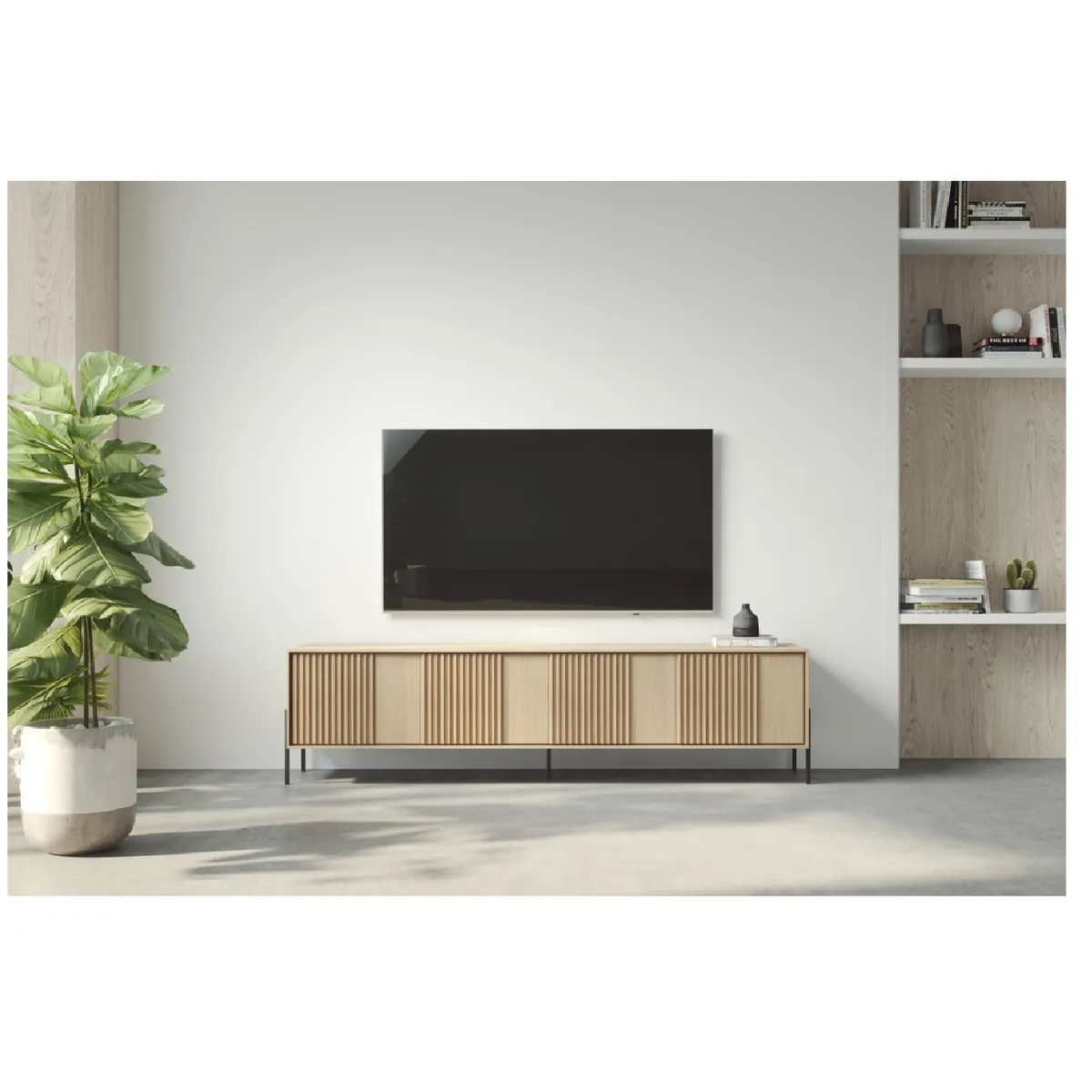 TU MESITA - Mesa de TV Nórdica Tayler 65 color Duna 4 puertas TU MESITA