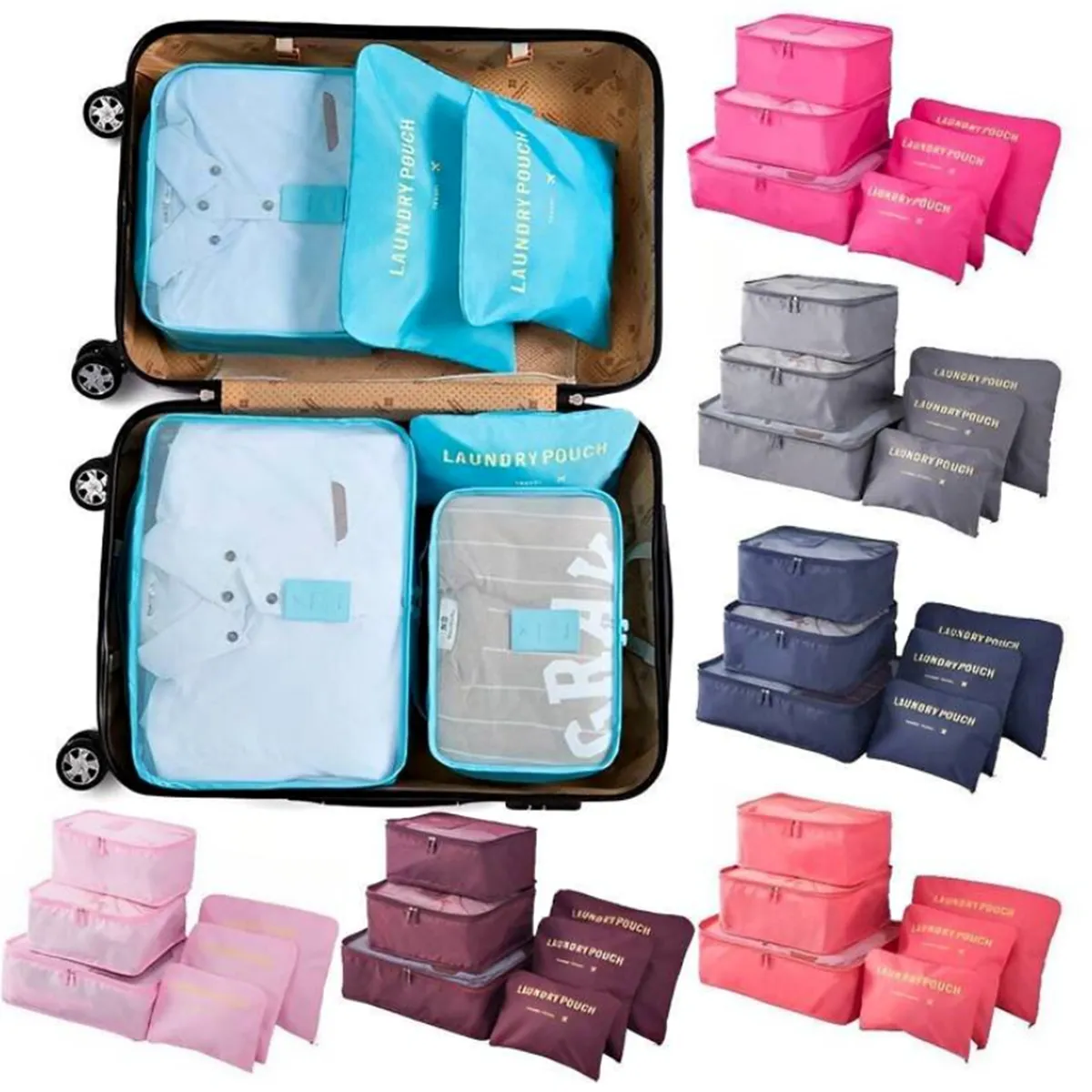 GENERICO - Set Organizadores de Maleta Bolsas Impermeable para Viaje 6PCS Navidad  - Celeste
