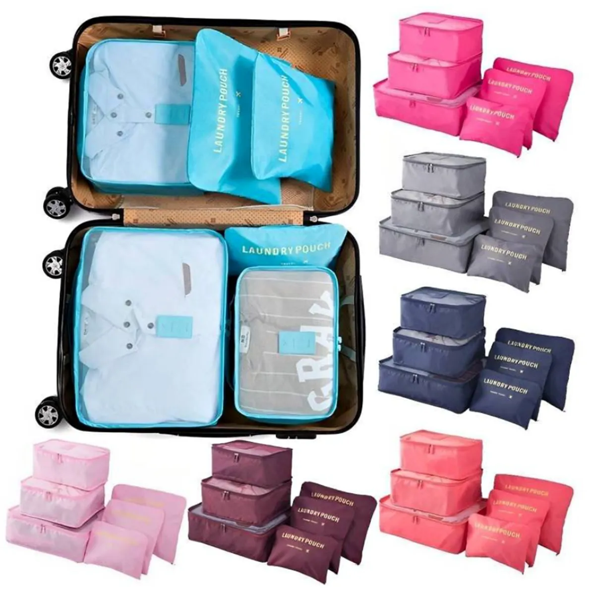 GENERICO - Set Organizadores de Maleta Bolsas Impermeable para Viaje 6PCS Navidad  - Celeste