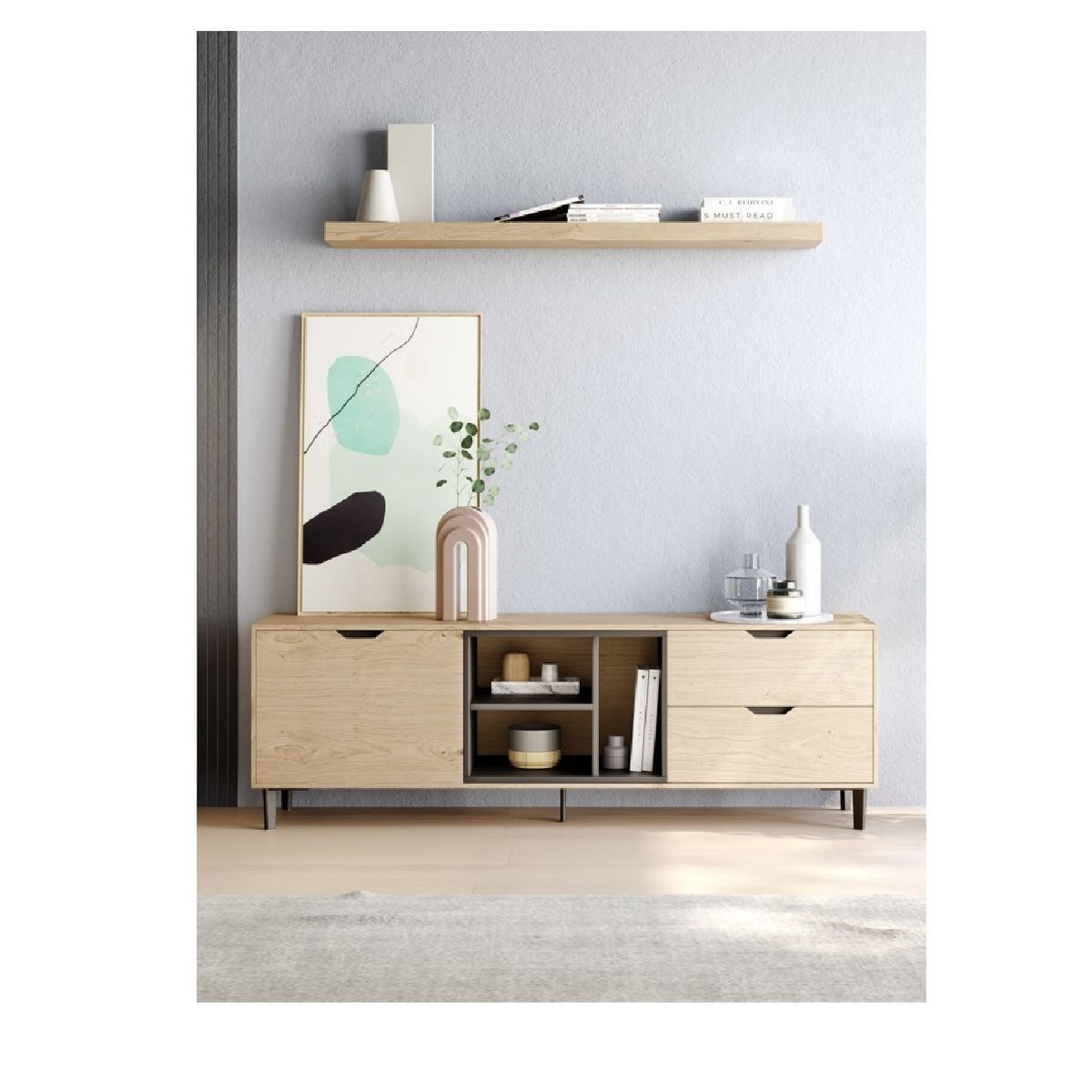 TU MESITA - Mesa Moderna de TV Bruno 60 color Duna 2 cajones 1 puertas TU MESITA