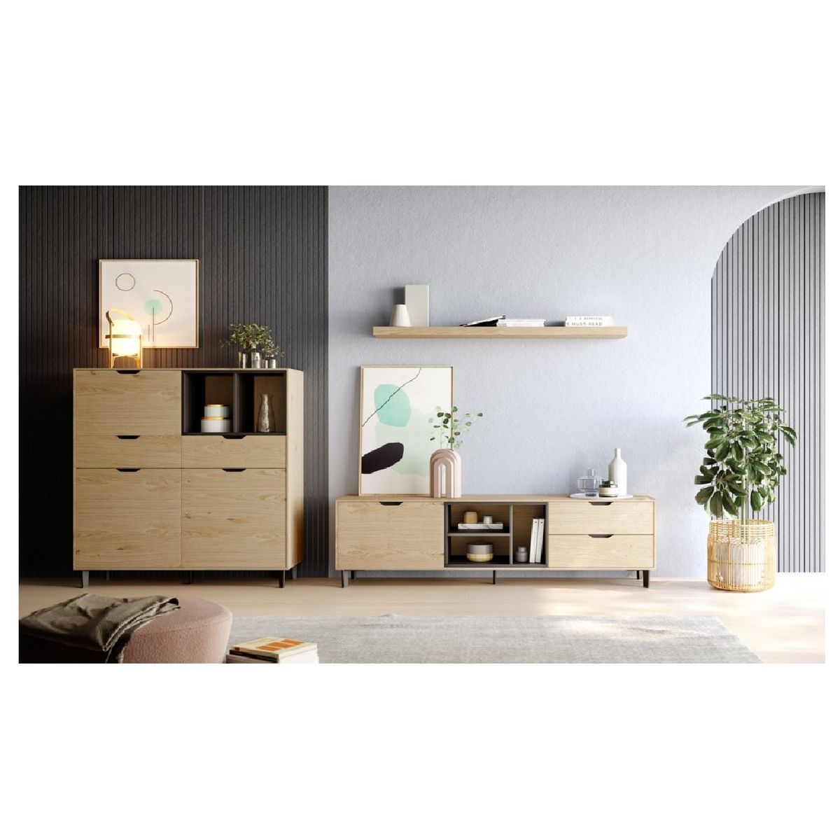 TU MESITA - Mesa Moderna de TV Bruno 60 color Duna 2 cajones 1 puertas TU MESITA