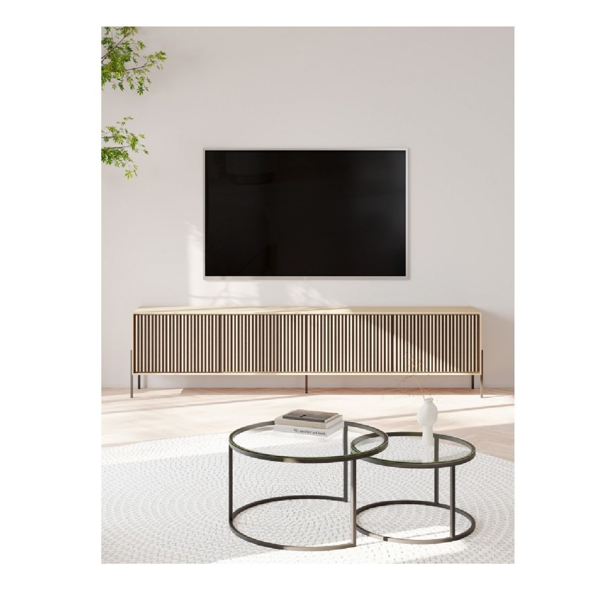 TU MESITA - Mesa de TV Nórdica Nayim 65 color Natural 4 puertas TU MESITA