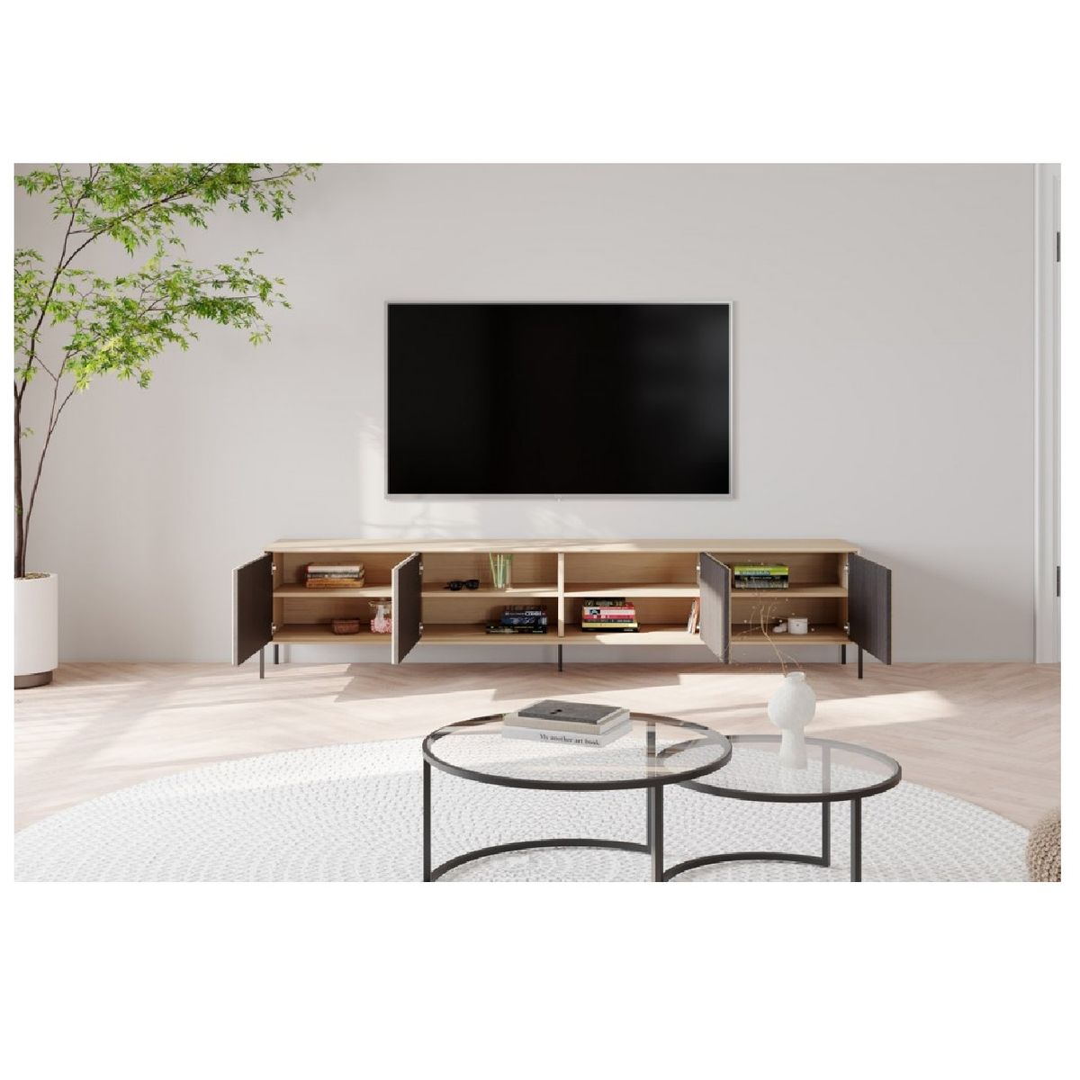 TU MESITA - Mesa de TV Nórdica Nayim 65 color Natural 4 puertas TU MESITA
