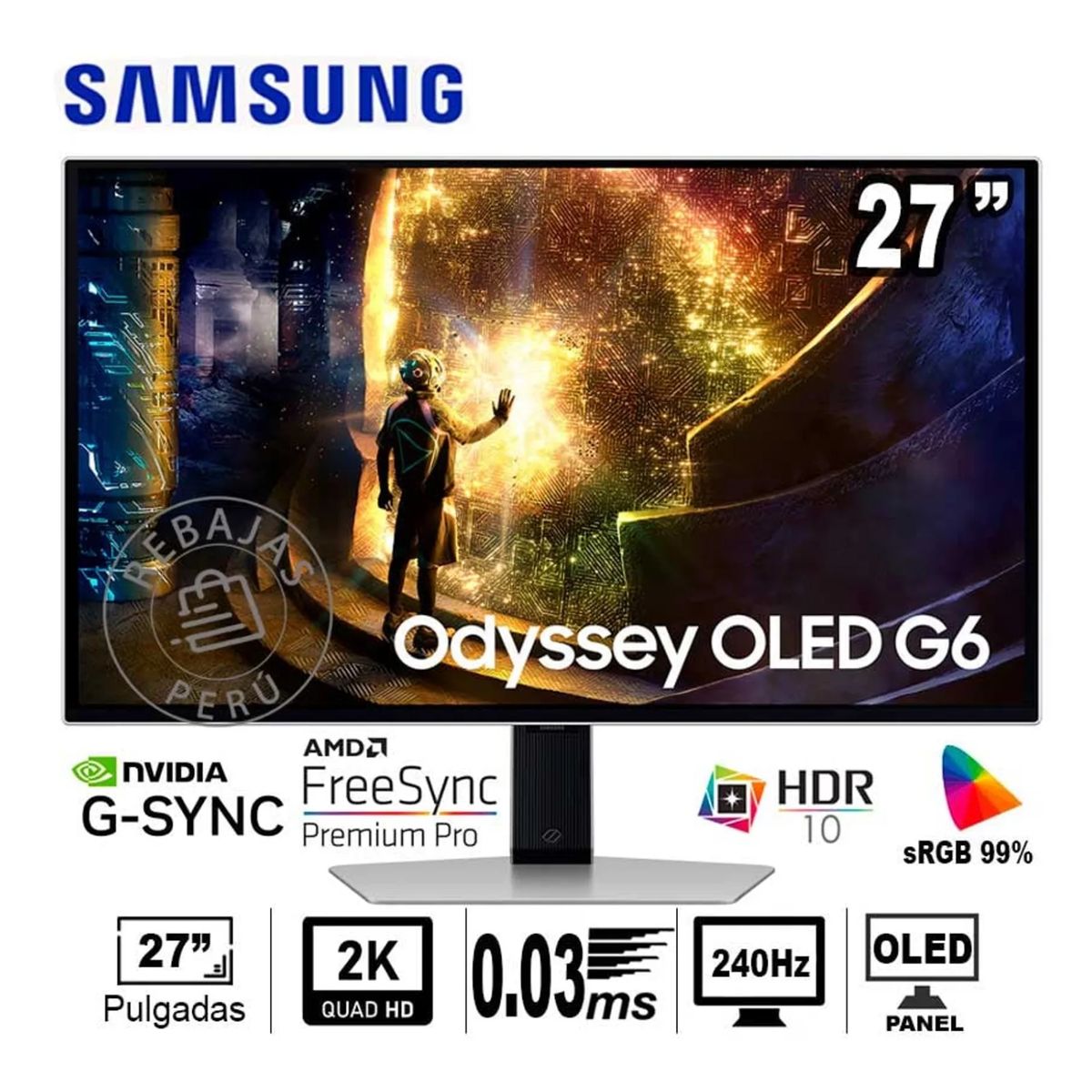 SAMSUNG - Samsung Odyssey OLED G6 27 QHD 240Hz 003ms HDR10+ FreeSyncG-Sync
