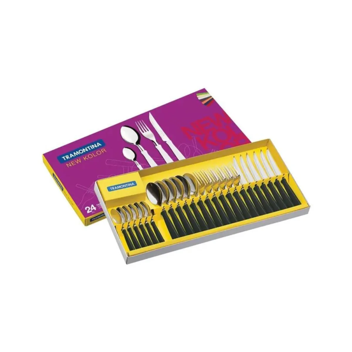TRAMONTINA - Juego de Cubiertos New Kolor Negro x 24 Piezas 23199/062