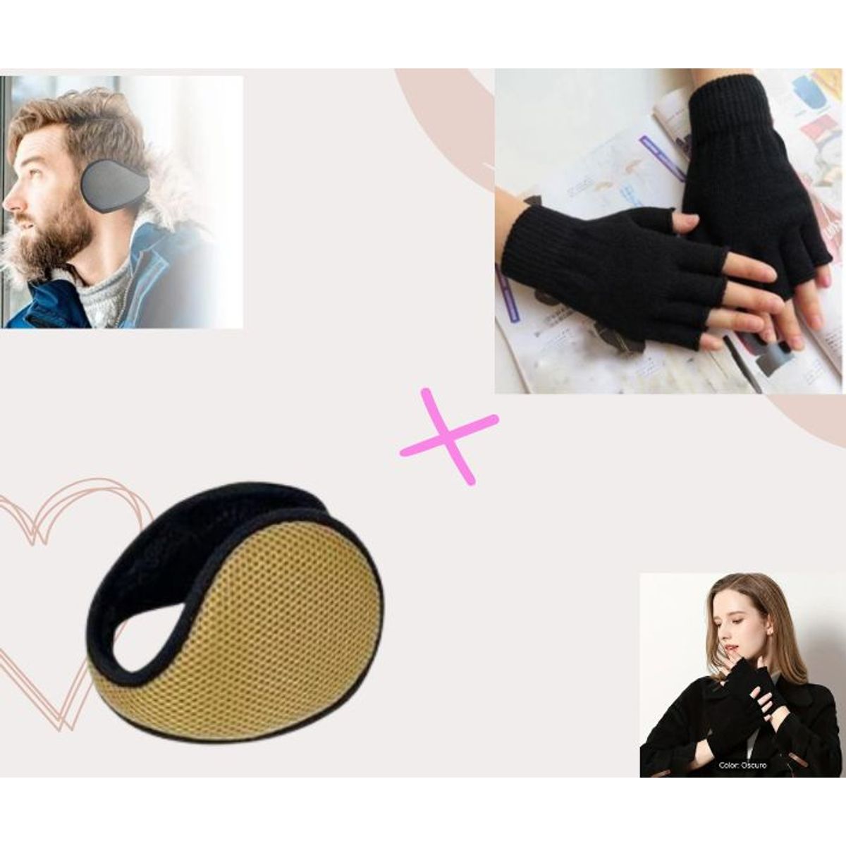 GENERICO - Orejeras de lana cálidas mas guantes mitones