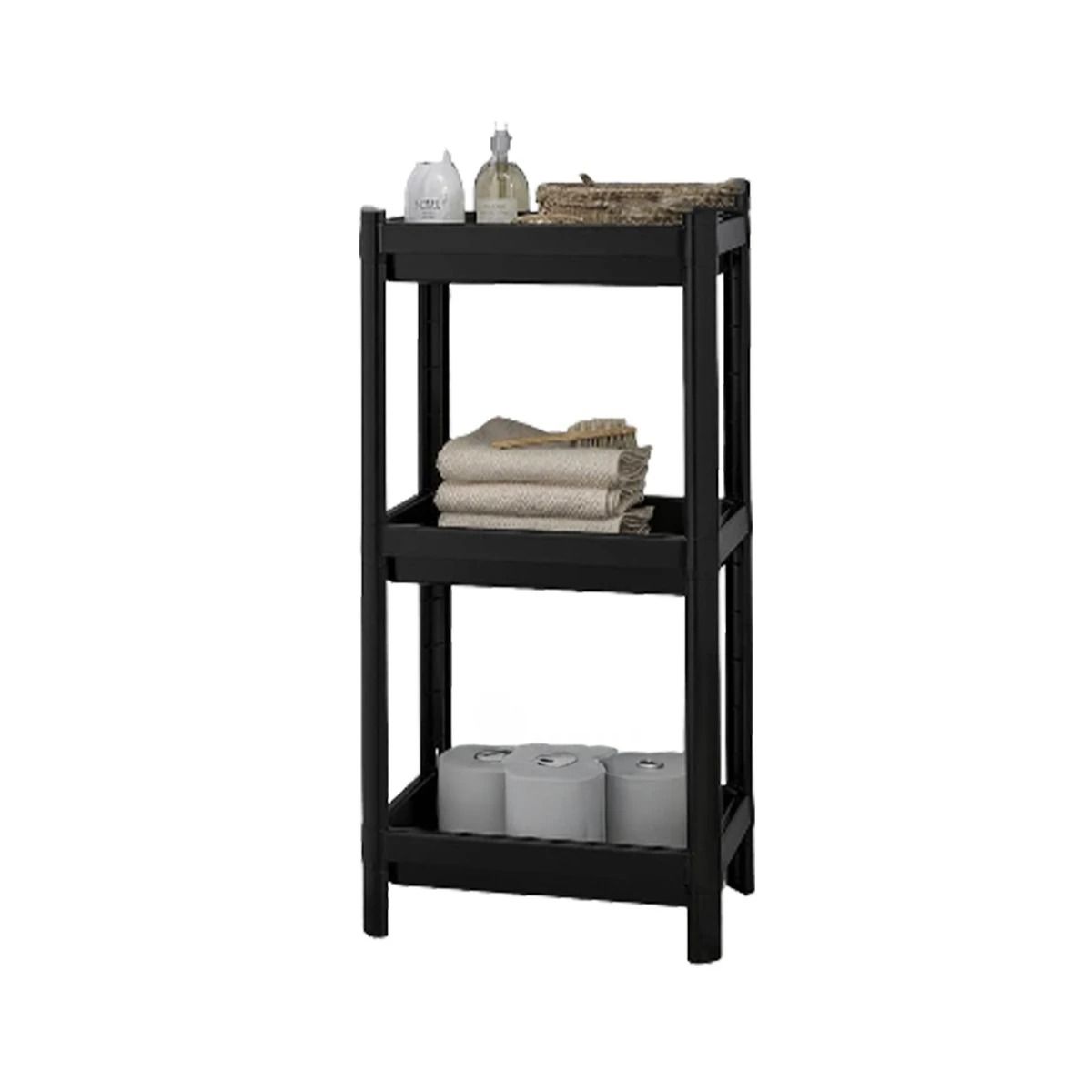 GENERICO - Estante Plegable y de Plastico con 3 Niveles en Tono Negro