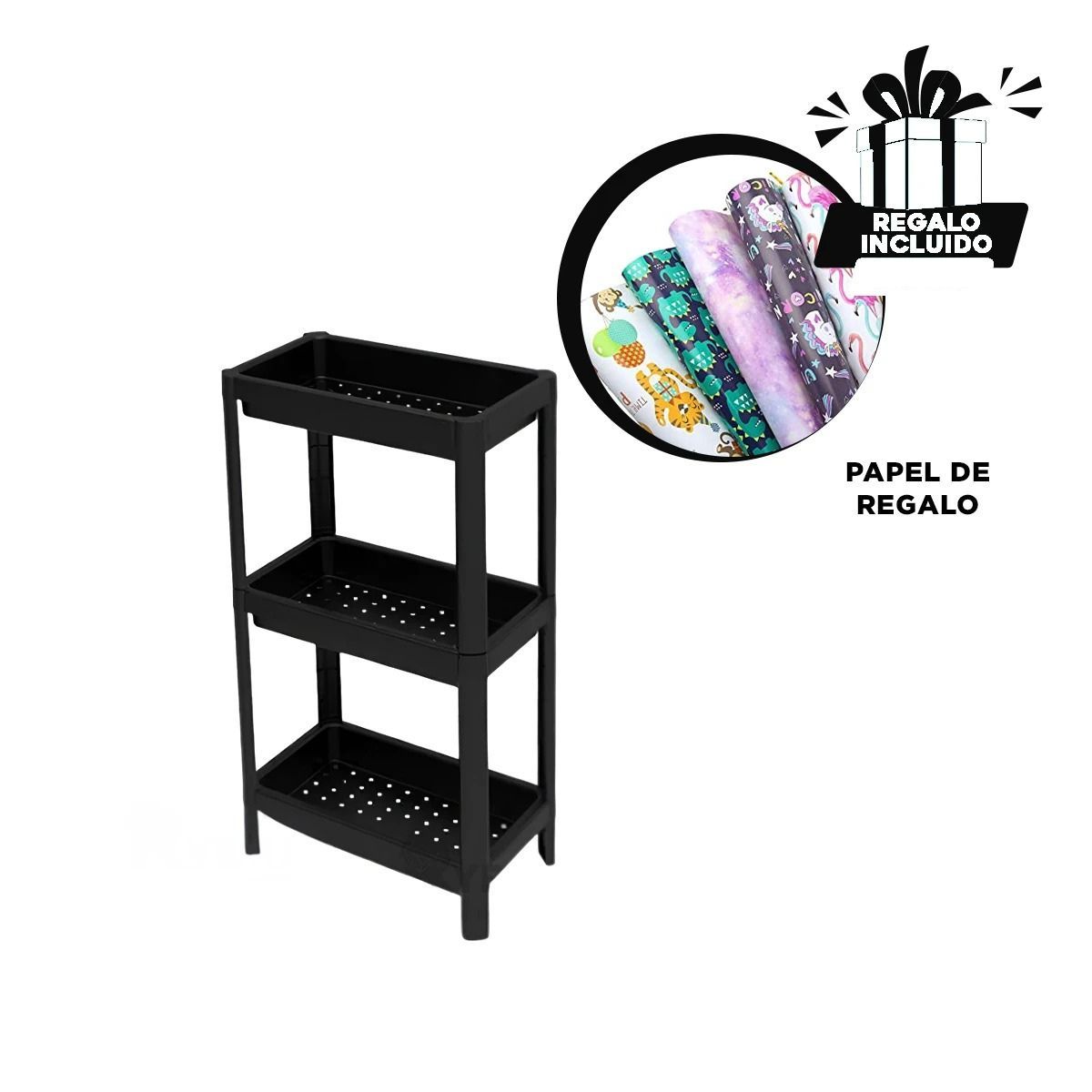GENERICO - Estante de Almacen 3 Niveles Negro Y+Papel de Regalo