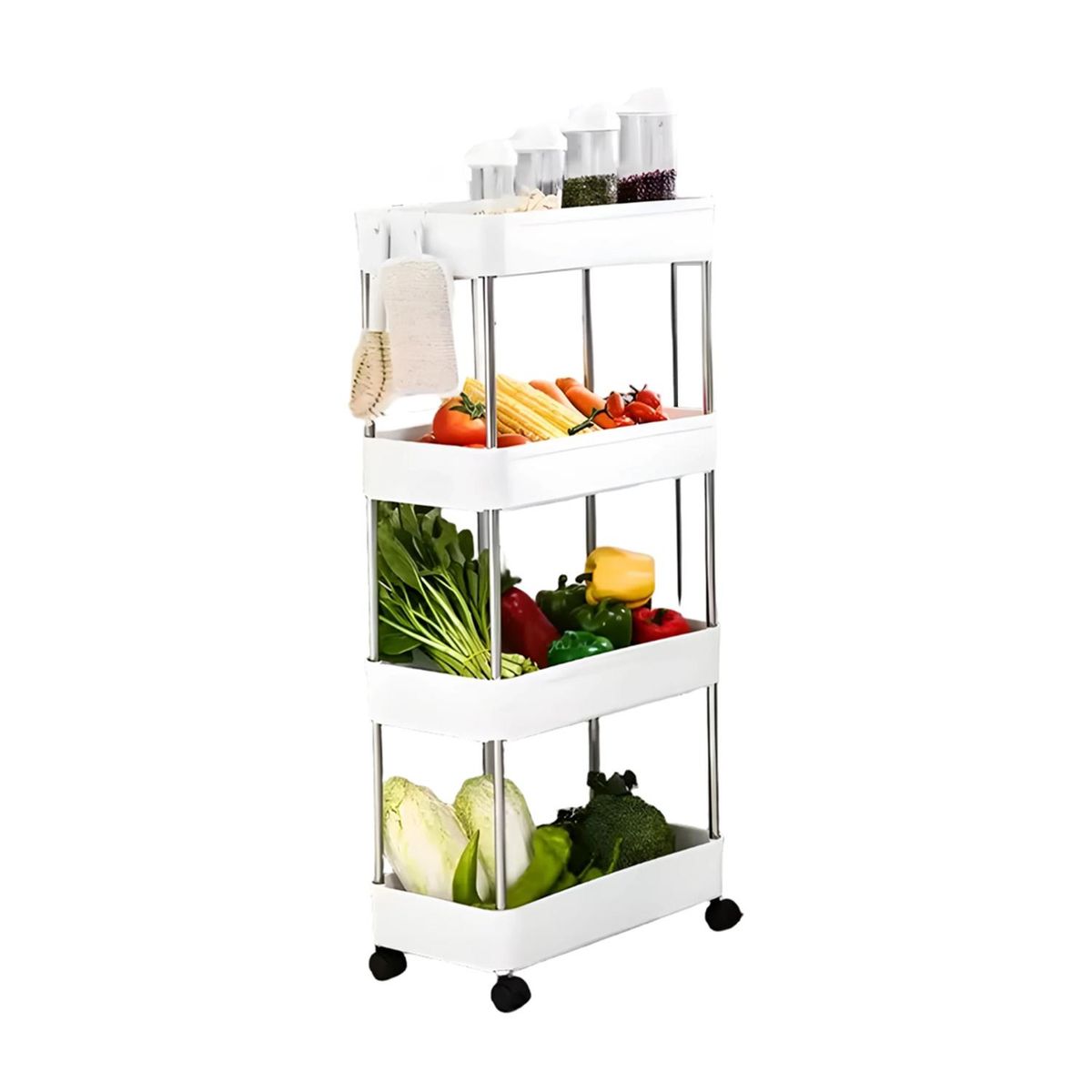 GENERICO - Estante Hogar de 4 Cestas de Color Blanco Y+Papel de Regalo