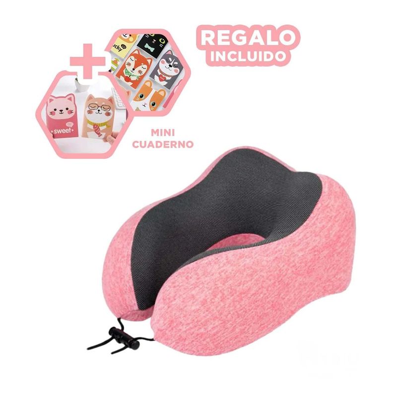 RYBIU IMPORT - Almohada Comoda para Viajar Rosado Espuma Y+Regalo Agendita