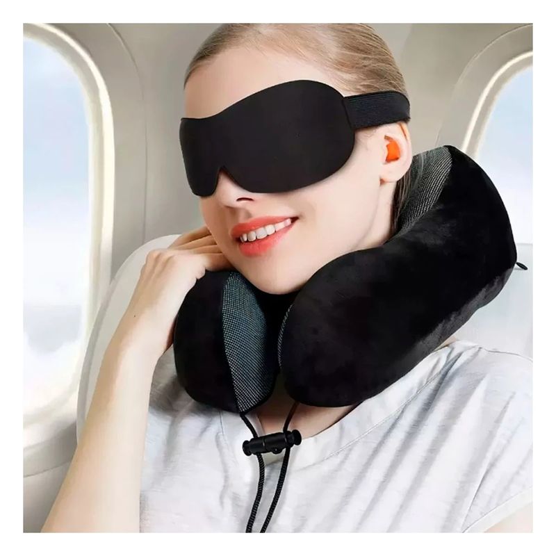 GENERICO - Pack2 Almohada de Viajes en Color Negro Y+Regalo Stickers