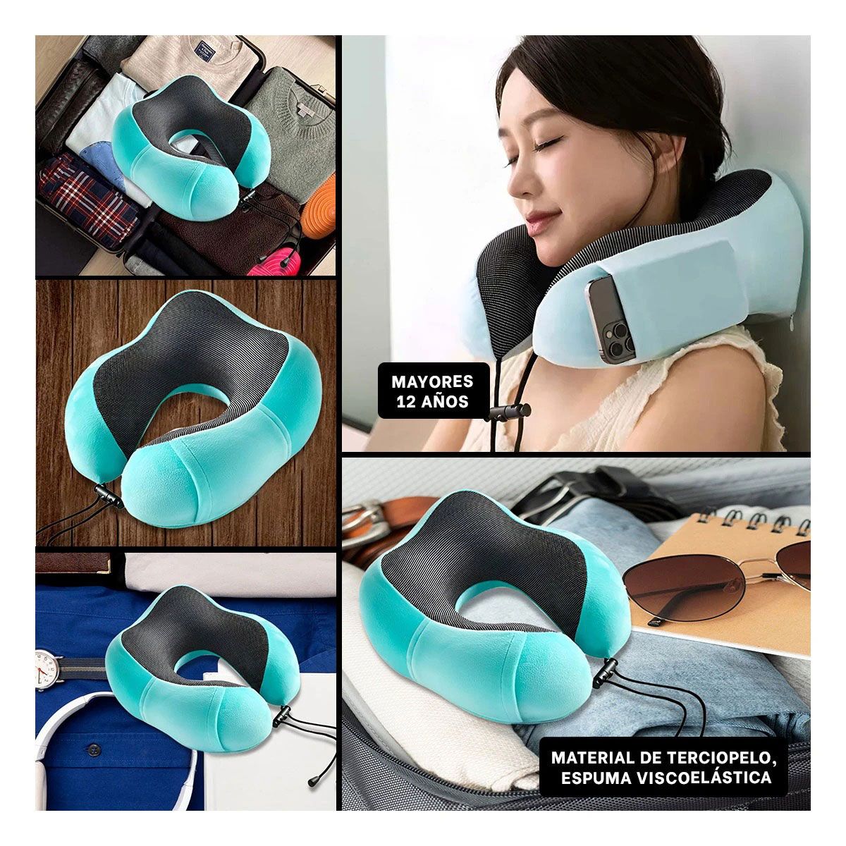 GENERICO - Pack4 Almohada Funcional en Celeste Y+Regalo Stickers