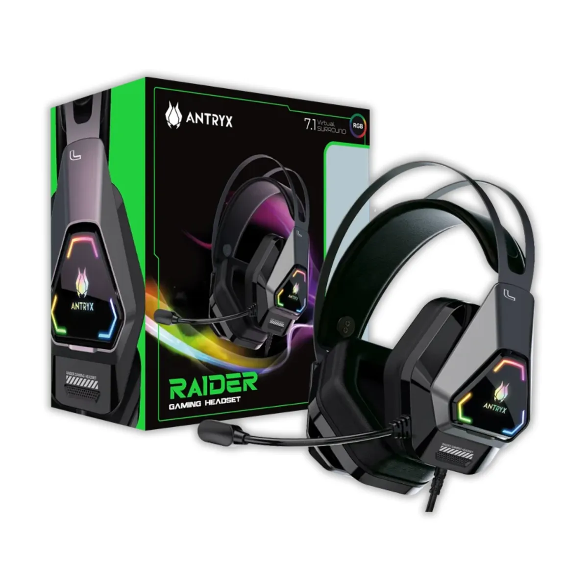 ANTRYX - AUDIFONO GAMER ANTRYX RAIDER PLUS BLACK 7.1 VIRTUAL SURROUND RGB