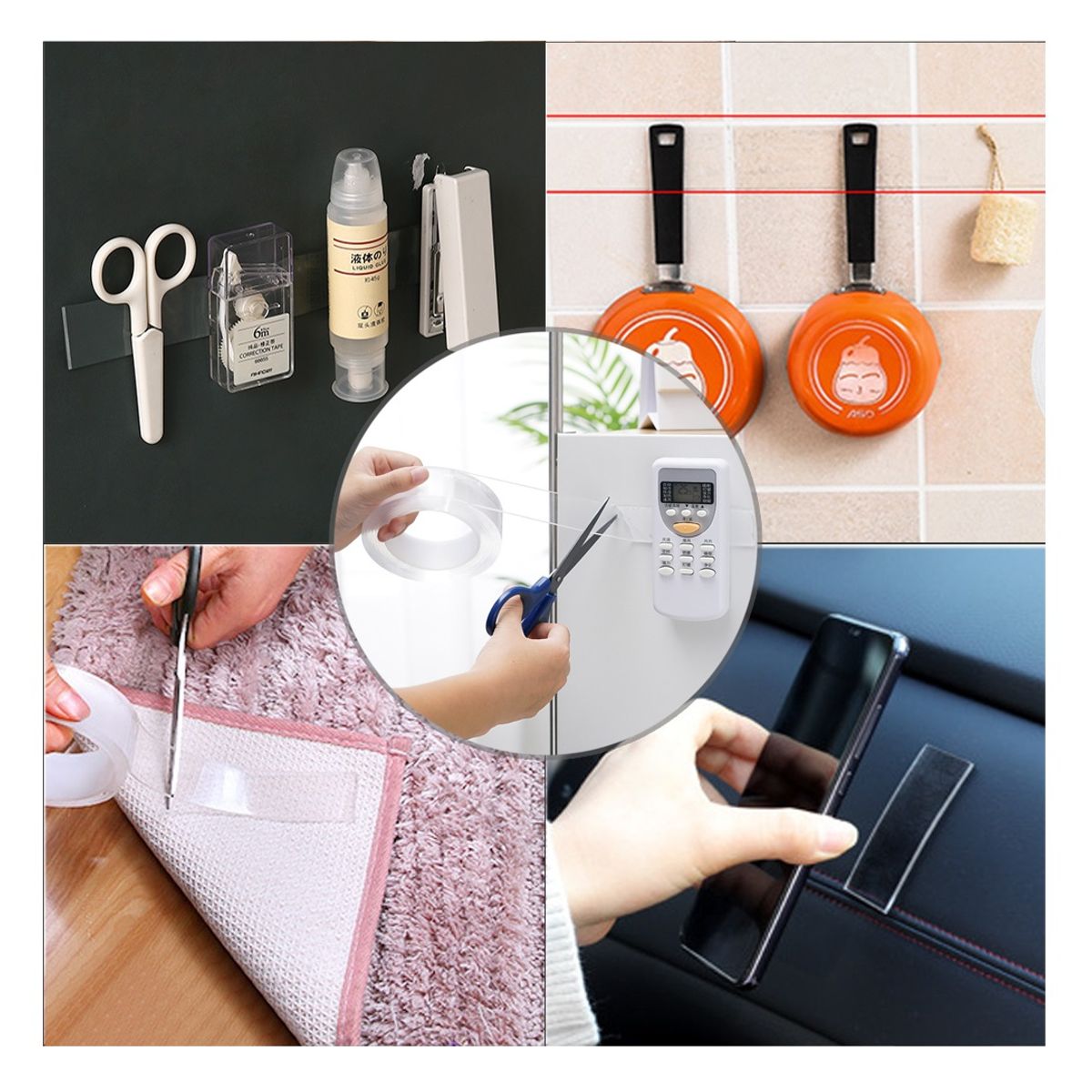 GENERICO - Cinta de doble cara de 3m transparente lavable reutilizable