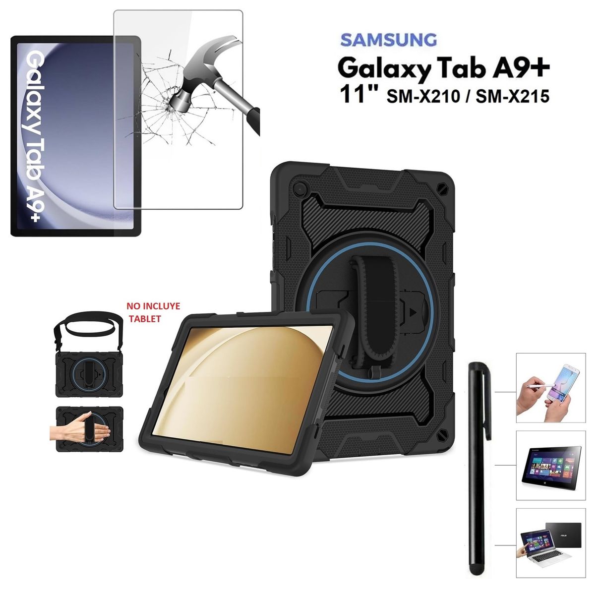 GENERICO - Funda Armor Golpe + Mica + Lápiz para Samsung Tab A9 Plus 11 SM-X210