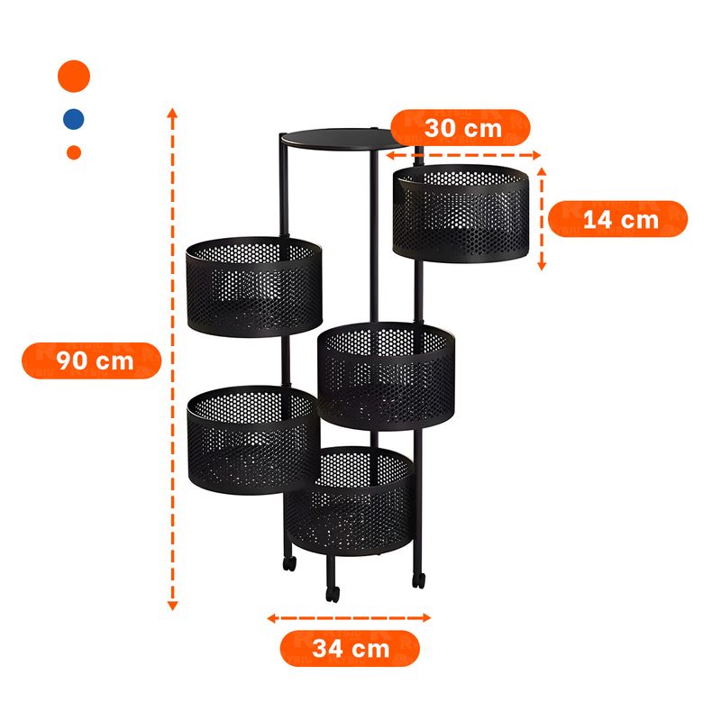 GENERICO - Pack2 Estante con Ruedas Circular Moderno de 5 Niveles Negro