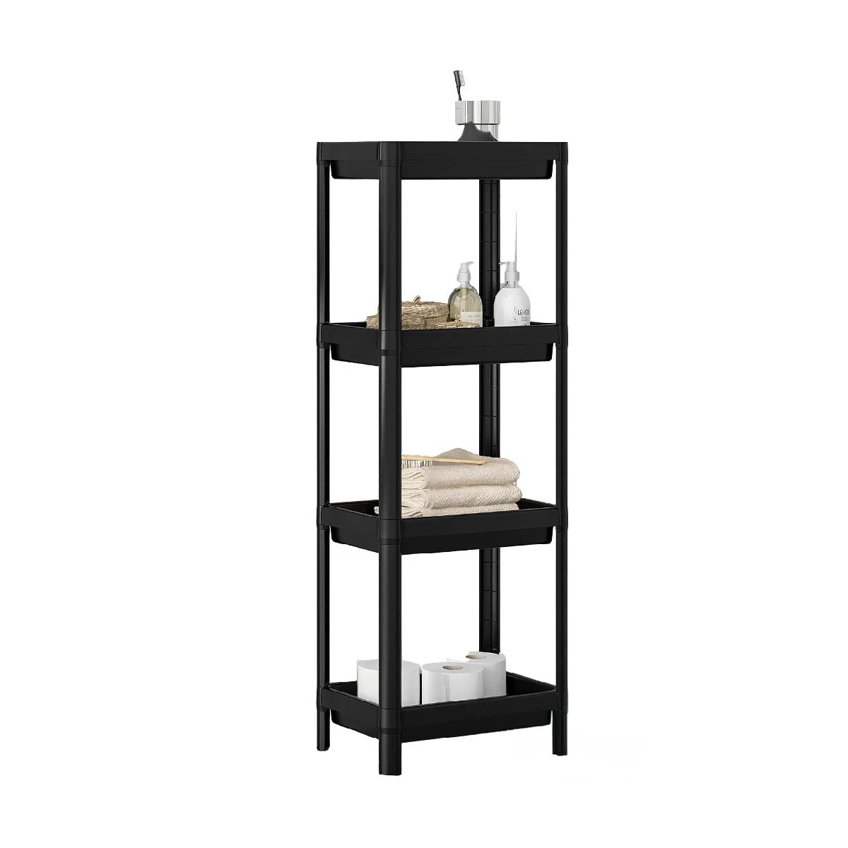 GENERICO - Estante Plegable y de Plastico con 4 Niveles en Tono Negro