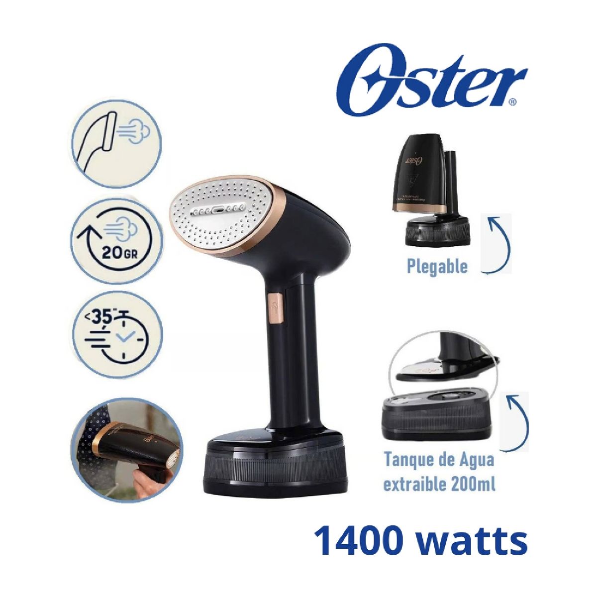 OSTER - Vaporizador de mano plegable negro y cobre GCSTFS300