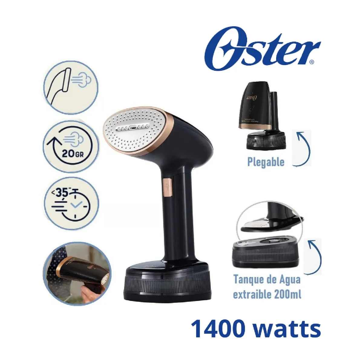 OSTER - Vaporizador de mano plegable negro y cobre GCSTFS300